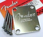 Neck Plate, American Series Basses, Fender® Corona Stamp, 4 Bolt, Chrome 0991446100