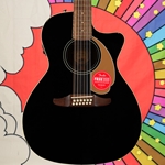 Fender Villager 12 String Acoustic Electric Guitar Black, Padded Gig Bag 0970753006