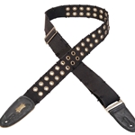 Levys 2" Tear Wear Cotton Guitar Strap With Brass Eyelets And Tri-glide Adjustment. Adjustable To 60". Black Color MC8TWEY-BLK