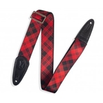 Levys 2" polyester guitar strap in Lumberjack print with black garment leather ends. MSSPLD8-RED