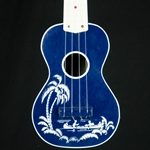 Vintage Harmony Stencil Ukulele - Blue with White Canoe Palm Tree Stencil Hawaiian UHBLUEUKE