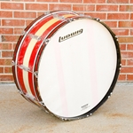 Used 70's Ludwig 28 x 10" Marching Bass Drum, Red & Silver Sparkle ISS25311