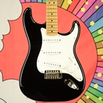 Used 2009 Fender Standard Stratocaster Electric Guitar, Black, Maple Board, Hard Case, Locking Tuners ISS26619