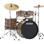 Tama 5-piece Poplar Drum Set with 22" Bass Drum, 10" and 12" Toms, 16" Floor Tom, 14" Snare, Throne, Pedal, Hardware, and Cymbals - Coffee Teak Wrap IE52CCTW