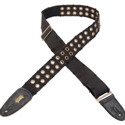 Levys 2" Tear Wear Cotton Guitar Strap With Brass Eyelets And Tri-glide Adjustment. Adjustable To 60". Black Color MC8TWEY-BLK