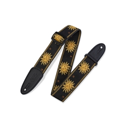 Levys 2" Sun Design Jacquard Weave Guitar Strap With Garment Leather Backing, MPJG-SUN-BLK