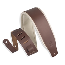 Levys Levy's 3" brown top grain leather guitar strap with foam padding wrapped in cream garment leather. M26PD-BRN_CRM