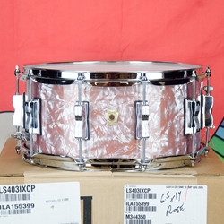 Used Ludwig 6.5" x 14" Classic Maple Snare Drum in rare Rose Marine Pearl wrap (like new) Bowtie lugs. ISS26117